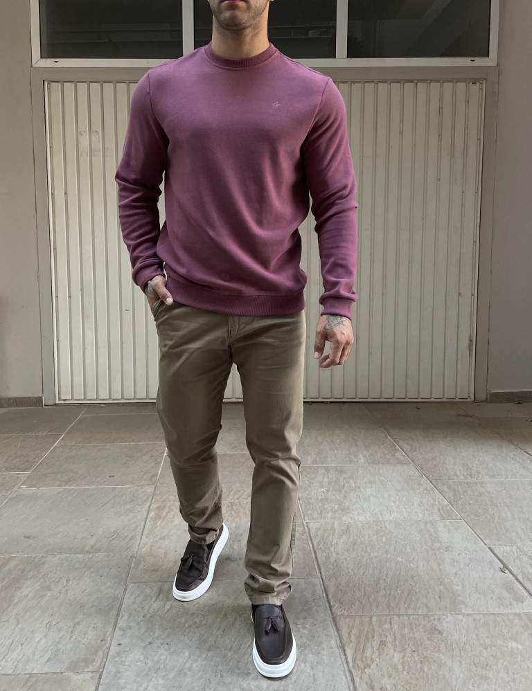 Ανδρική μπορντό πλυμένο πλεκτή βαμβακερή μακρυμάνικη μπλούζα 2308P φωτογραφία